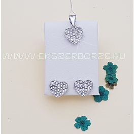 Szív alakú ezüst fülbevaló-medál szett