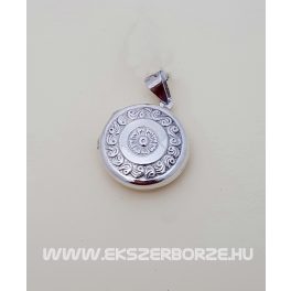 Fényképtartós ezüst medál virágmintával