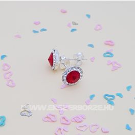 Piros-fehér Swarovski kristályos ezüst fülbevaló