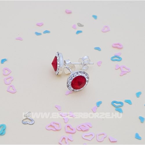 Piros-fehér Swarovski kristályos ezüst fülbevaló