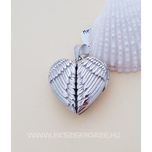 Nyitható ezüst angyalszárny-szív alakú