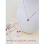 Rózsaszín köves ezüst nyaklánc-fülbevaló