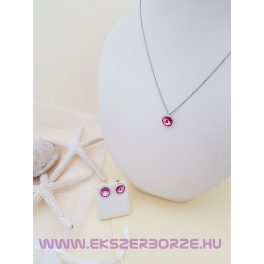 Rózsaszín köves ezüst nyaklánc-fülbevaló