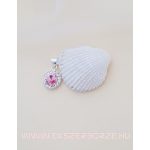 Swarovski kristályos ezüst medál, rózsaszín középpel
