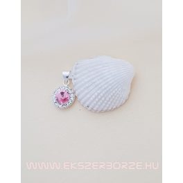 Swarovski kristályos ezüst medál, rózsaszín középpel