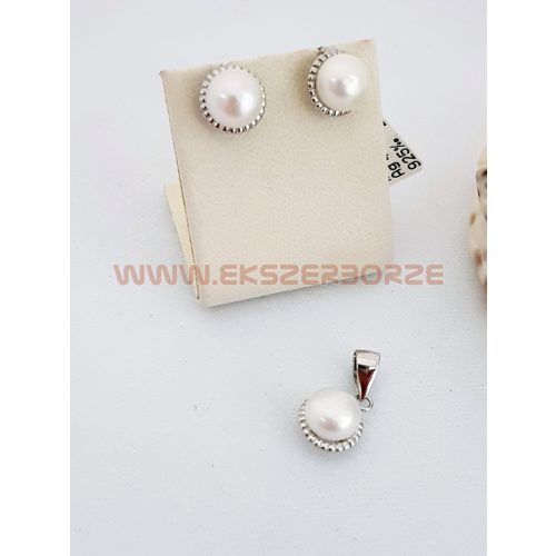 Igazgyöngyös fülbevaló-medál szett
