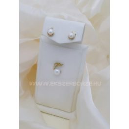Igazgyöngy fülbevaló-medál szett arannyal kombinálva