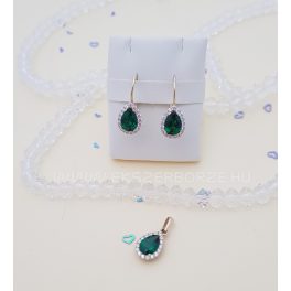 Sötét zöld köves ékszer szett (fülbevaló-medál)
