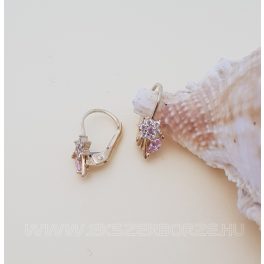  Rózsaszín-fehér köves virágos kislány arany fülbevaló