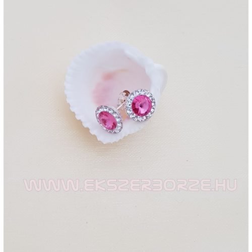 Swarovski kristályos ezüst fülbevaló-rózsaszín